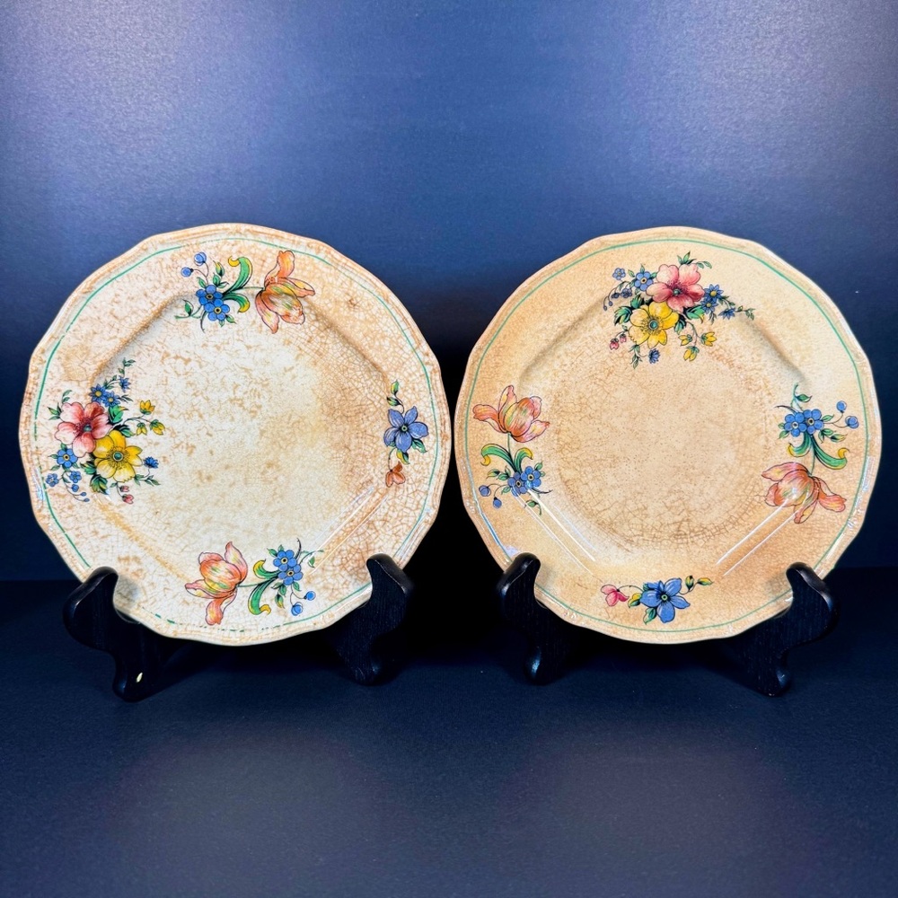 Vintage Paramount Ivory Salad Plates 7” Floral Dinnerware  Cottagecore Scalloped